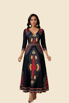 African Print V-Neck Maxi Dress - Bold Statement - view 2