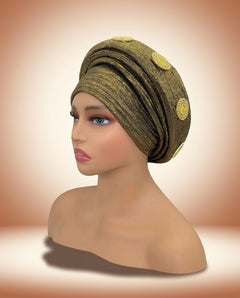 Gold Medallion Auto Gele - Pre-Tied Turban Headwrap in Gold II