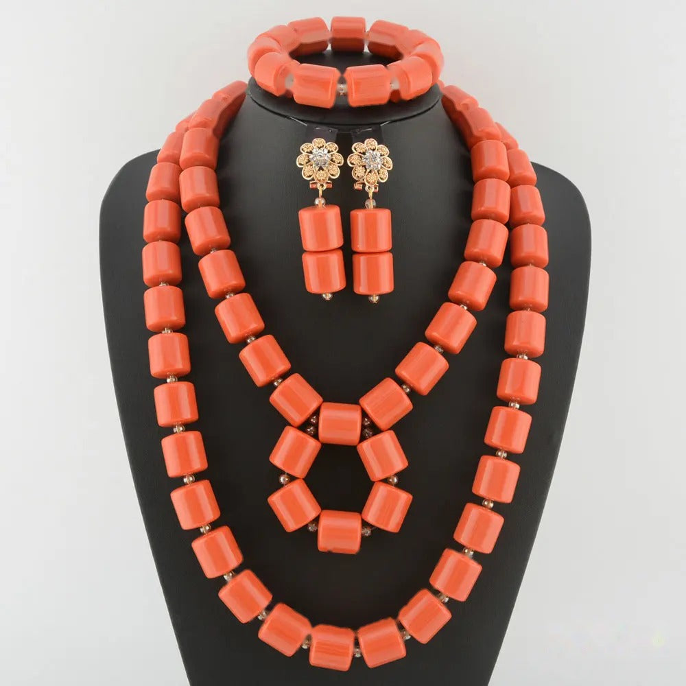 Nigerian Resin Coral Beads - Modern Bridal in Coral 1