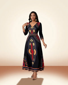 African Print V-Neck Maxi Dress - Bold Statement - view 4