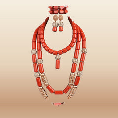 Nigerian Coral Bead Necklace Set - Classic Bridal in Coral 5