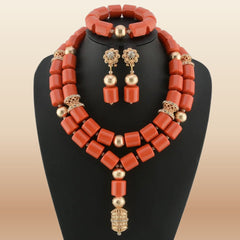 Nigerian Wedding Bead Set - Premium Multi-Layer in Coral 1