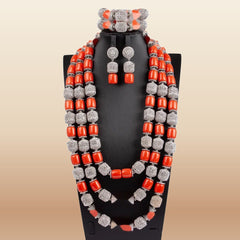 Nigerian Coral Bead Necklace Set - Classic Bridal in Coral 6
