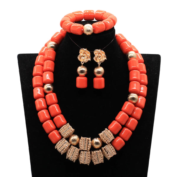 Nigerian Wedding Coral Bead Set - Front View | ARINZE
