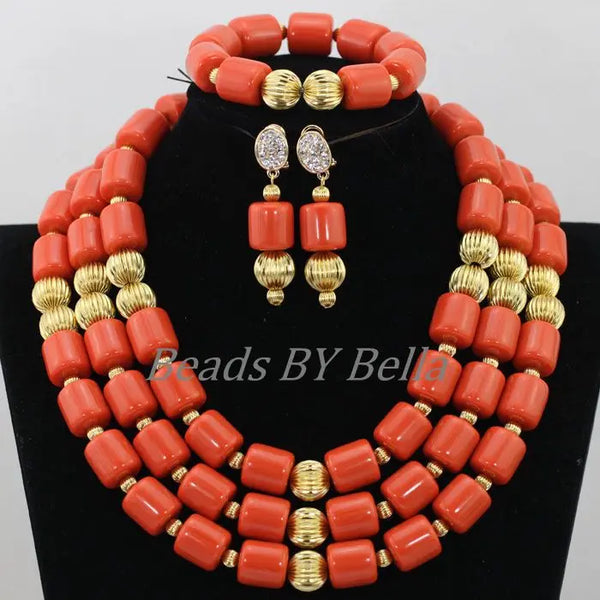 Nigerian Wedding Coral Bead Set - Front View | ARINZE
