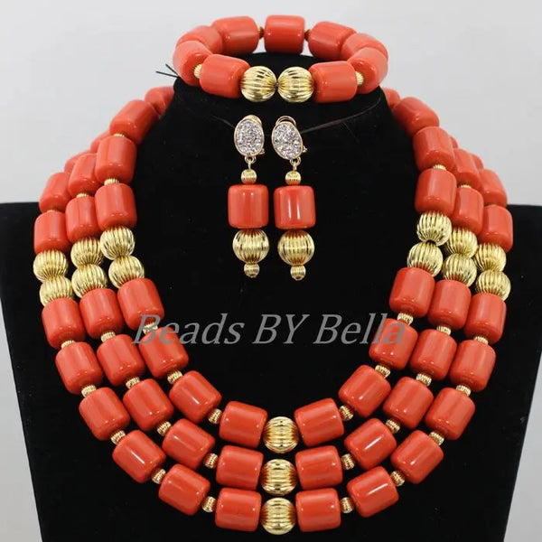 Nigerian Wedding Coral Bead Set - Detail View | ARINZE