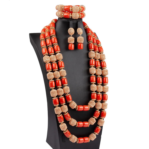 Nigerian Wedding Coral Bead Set - Detail View | ARINZE