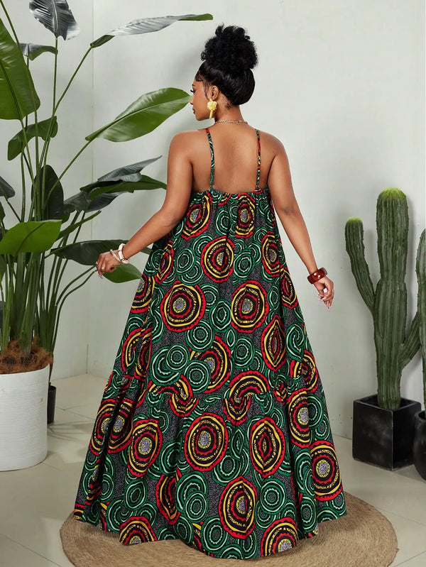 African Print Maxi Dress - Detail View | ARINZE