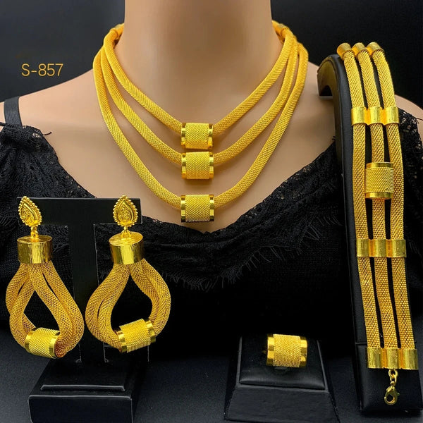 Ethiopian Gold-Plated Jewelry Set - Detail View | ARINZE