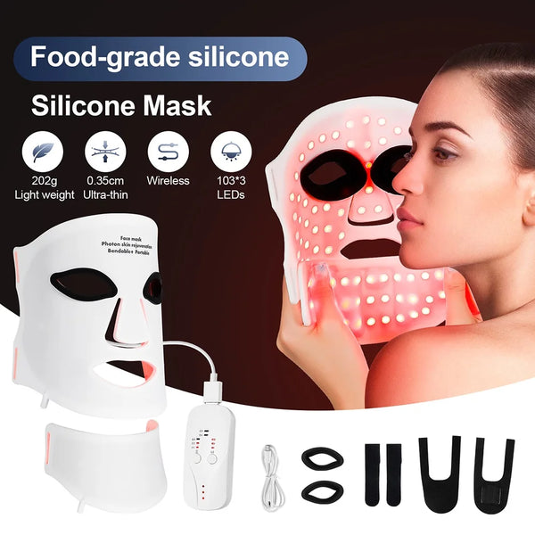 7-Color LED Light Therapy Face and Neck Mask - Front View