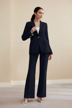 Women's Suit Set — Peak Lapel Blazer & Trousers - Navy Blue / S / United States | ARINZE