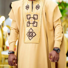 Men's Yellow Embroidered 3-Piece Set