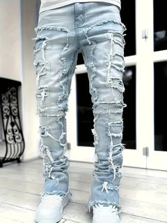 Y2K Hip-Hop Fringed Jeans — Men's Street Style - Blue / XS(old) / Pack of 1|United States | ARINZE