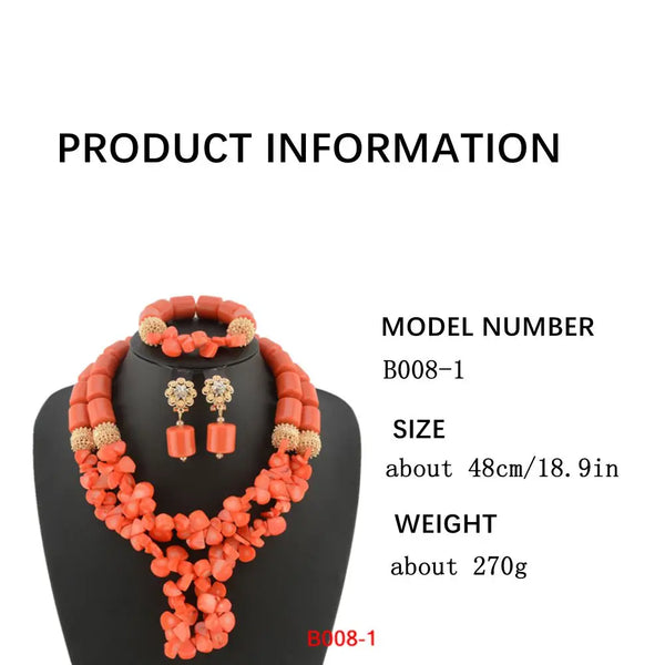 Red Coral Bead Jewelry Set - Detail View | ARINZE