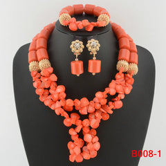 Red Coral Bead Jewelry Set - Front View | ARINZE
