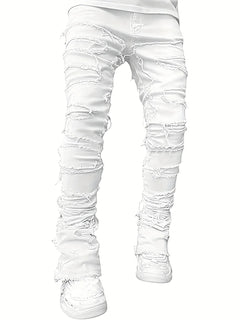 Y2K Hip-Hop Fringed Jeans — Men's Street Style - WHITE / M / Pack of 1|United States | ARINZE
