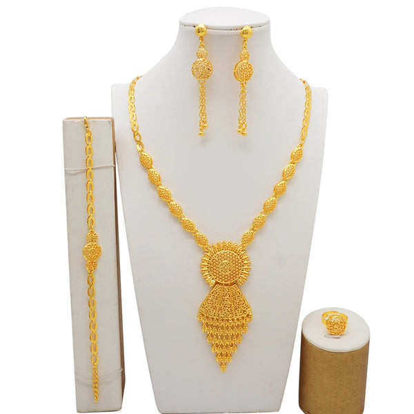 African Heritage Dubai Luxury Grand Pendant Necklace Set - Front View | ARINZE