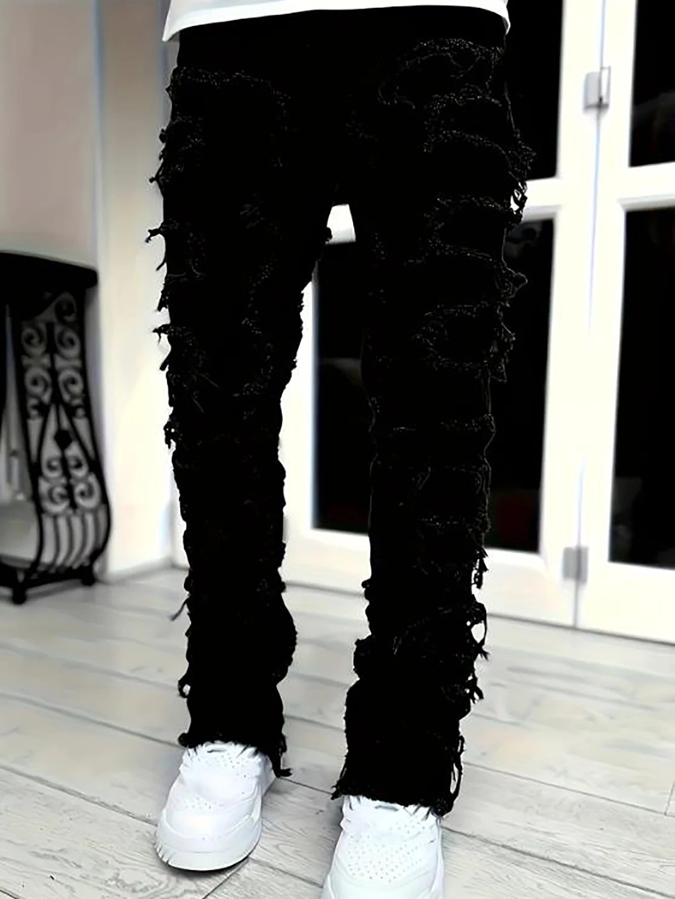 Y2K Hip-Hop Fringed Jeans - Front View | ARINZE