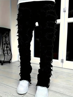 Y2K Hip-Hop Fringed Jeans - Front View | ARINZE