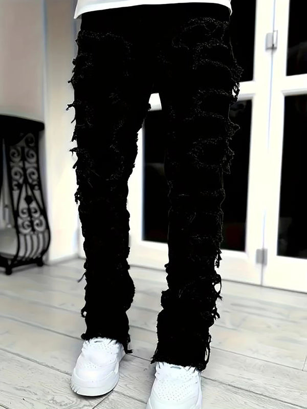 Y2K Hip-Hop Fringed Jeans - Front View | ARINZE