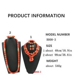 Red Coral Bead Jewelry Set — African Wedding Style - Detail View | ARINZE