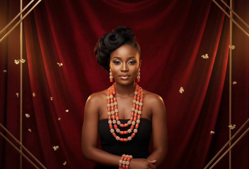Nigerian Coral Bead Necklace Set - Classic Bridal