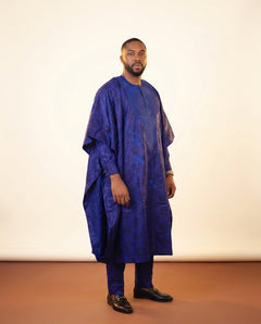 African Agbada Set - Blue Embroidered 3-Piece - view 4