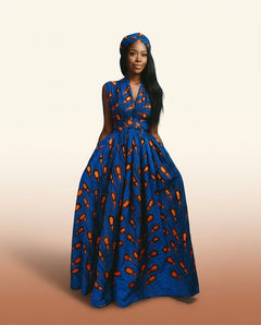 African Print Summer Dress - Vibrant Outfit Style in Dark Blue