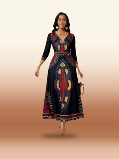 African Print V-Neck Maxi Dress - Bold Statement