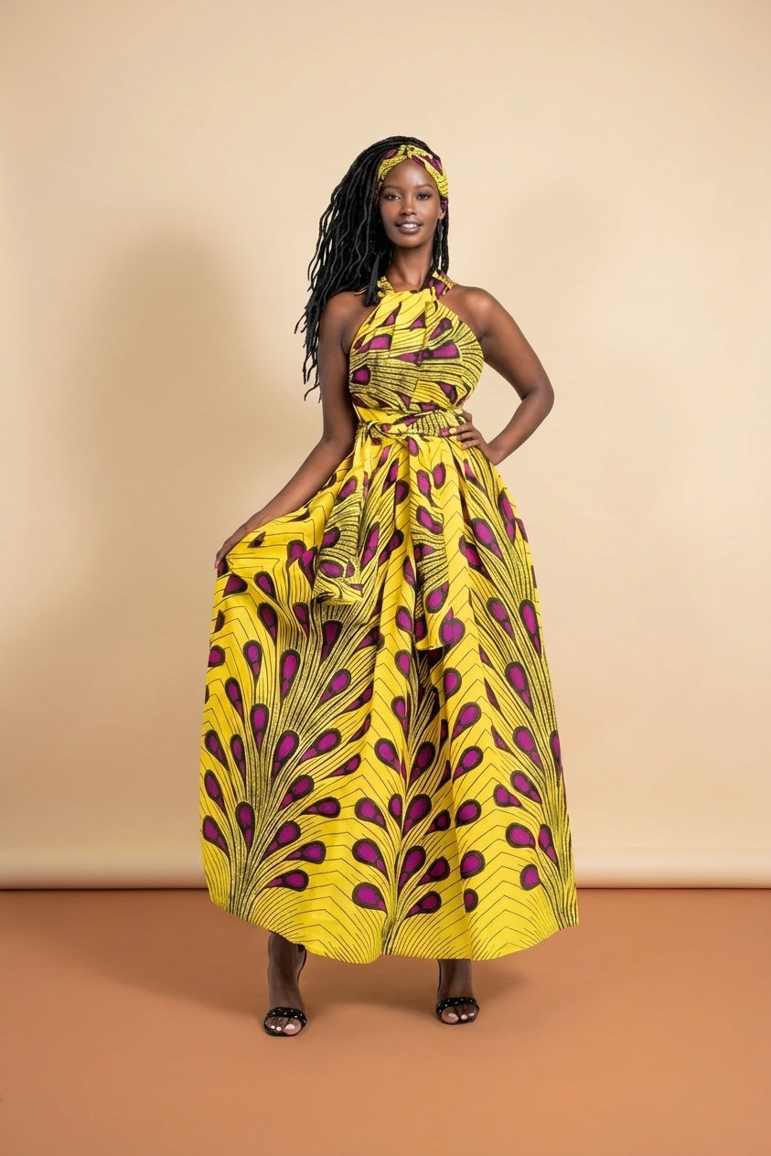 African Print Summer Dress - Vibrant Outfit Style in Yellow / S / United States
