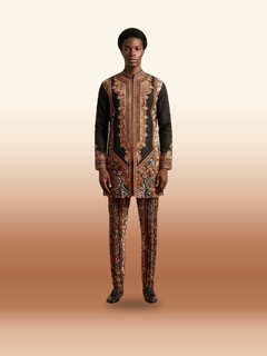 African Paisley Print Men's Kaftan Set - 2-Piece Top & Trousers