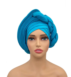 Lake Blue raw silk pre-tied auto gele head wrap