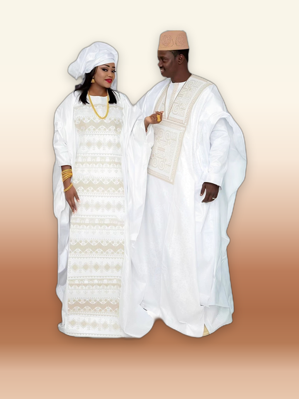 His & Hers White Bazin Set – Wedding Embroidery