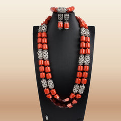 Nigerian Coral Bead Necklace Set - Classic Bridal in Coral 4