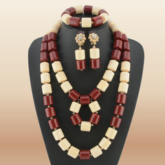 Nigerian Resin Coral Beads - Modern Bridal in Burgundy 1
