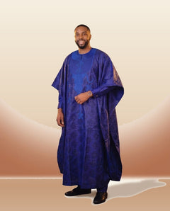 African Agbada Set - Blue Embroidered 3-Piece - view 3