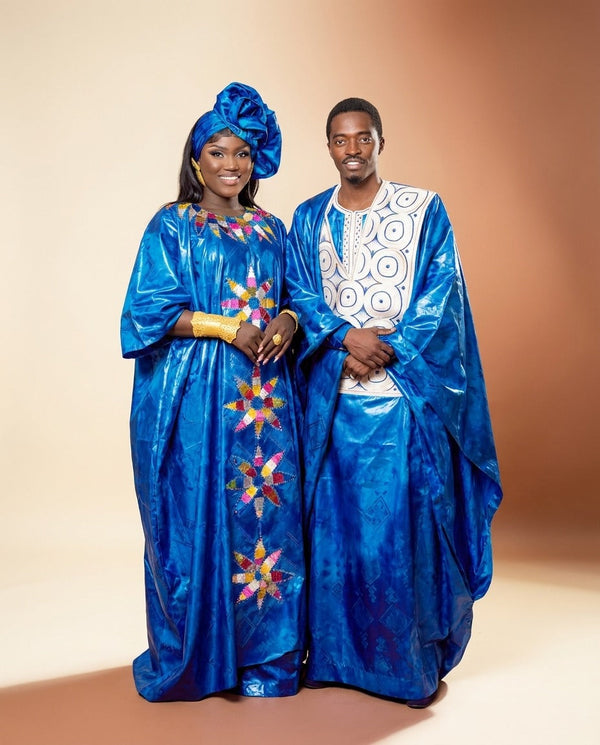 African Couple Set - Blue Embroidered
