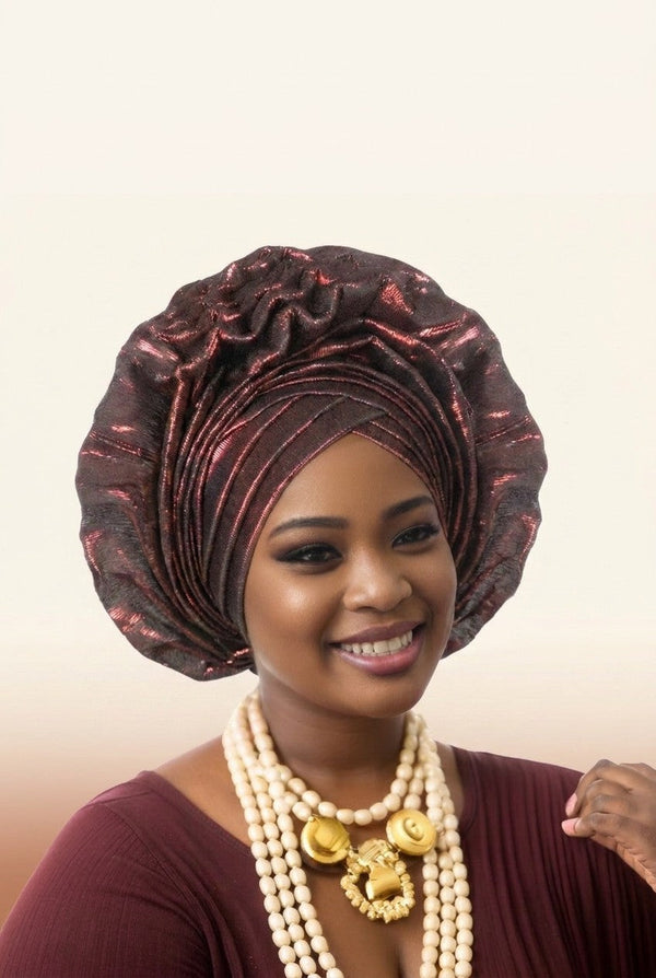 Ruffle Silk Auto Gele - Pre-Tied African Headwrap