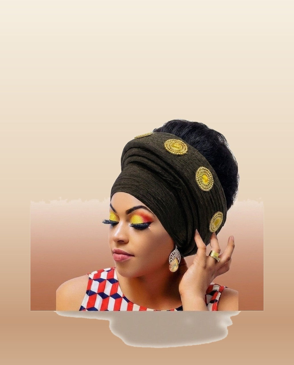Gold Medallion Auto Gele - Pre-Tied Turban Headwrap