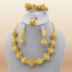 African Gold Bead Jewelry - Party Statement Set in Gold 4