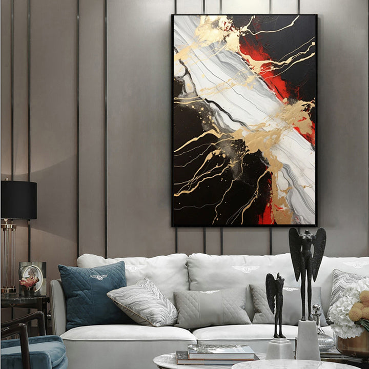 Vintage Gold Black Red Abstract Handmade Oil Painting Original Decoration