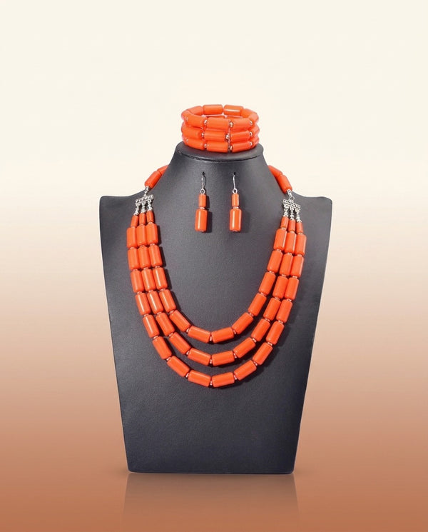 Nigerian Wedding Beads - Colorful Bridal Set in Coral