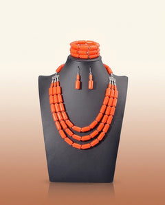 Nigerian Wedding Beads - Colorful Bridal Set in Coral
