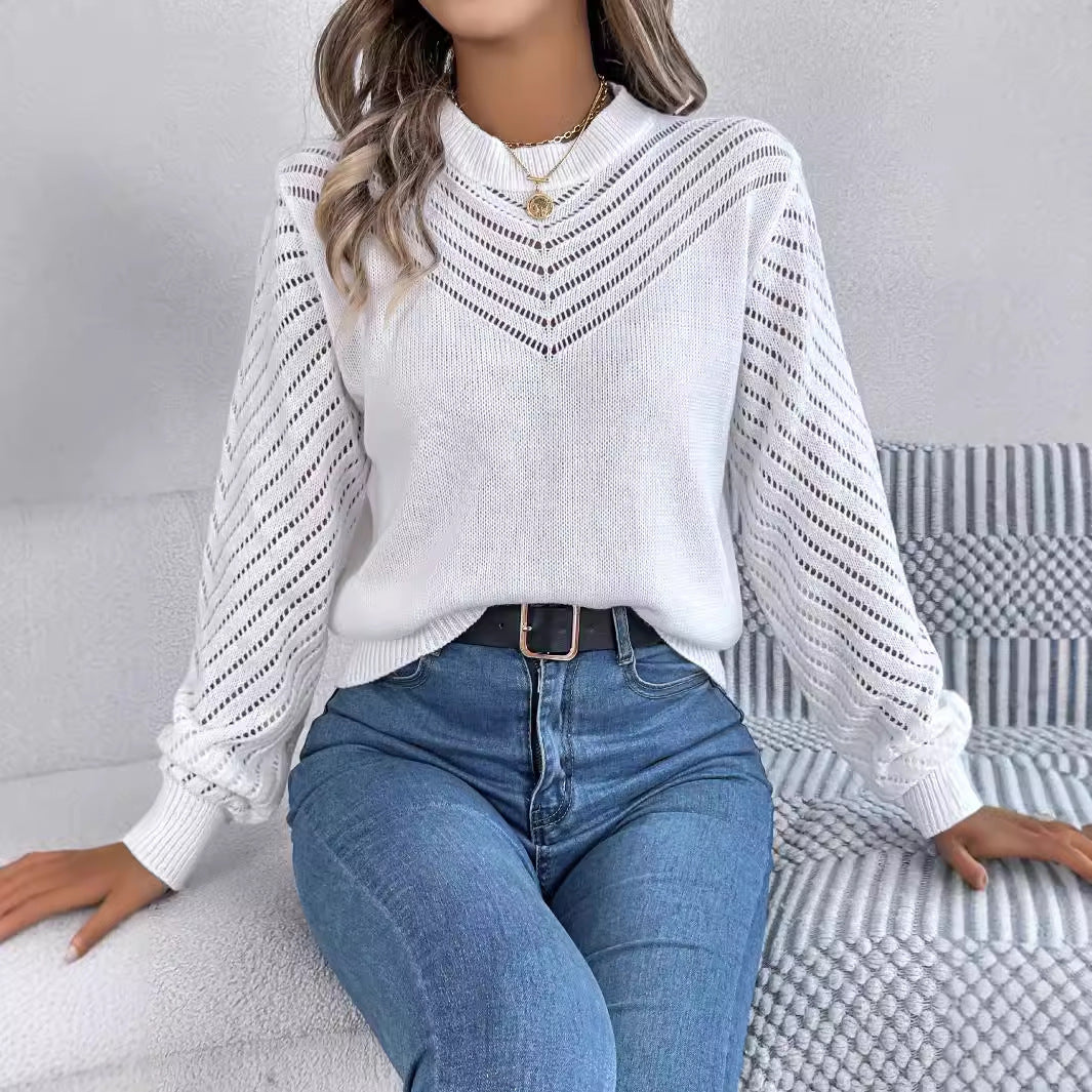 Casual Hollow Round Neck Pullover Sweater Fashion Womens Clothing