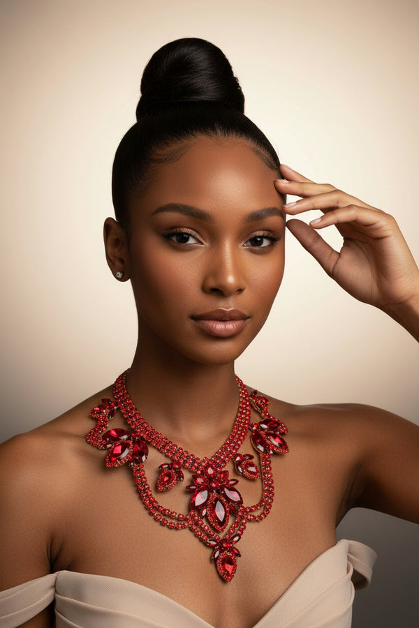 Exaggerated Crystal Jewelry Set - Party Glamour in Silver Necklace