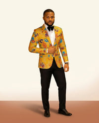 Red Printed Blazer - Men's Slim-Fit Statement in Yellow