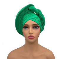 Green raw silk pre-tied auto gele head wrap