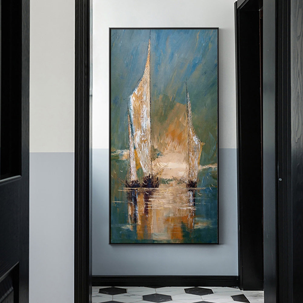 Vintage Pirate Ship In The Sea Canvas Painting Black Sailing Ship Hand Painted Oil Painting