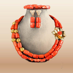 Golden Nigerian Coral Beads - Statement Bridal in Coral 3