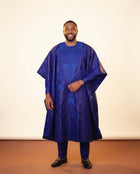 African Agbada Set - Blue Embroidered 3-Piece